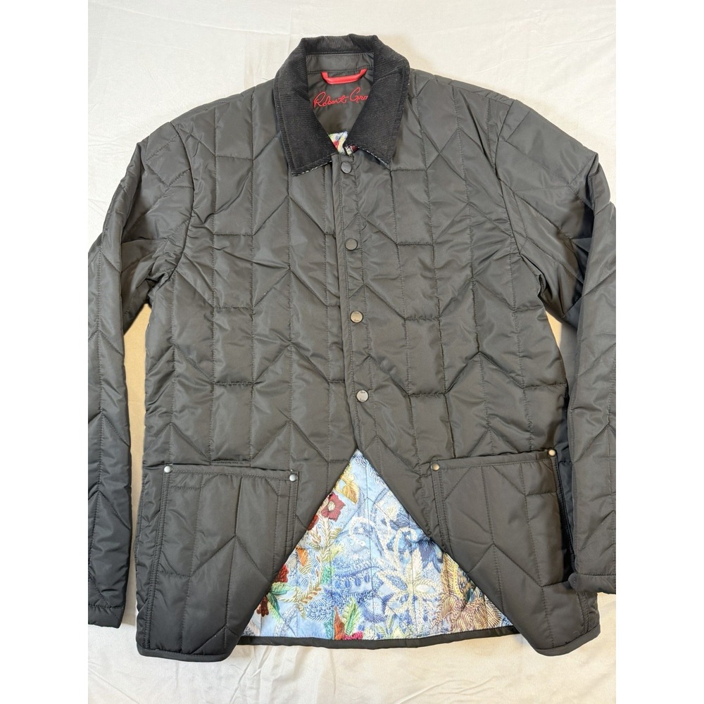 NWOT Robert‎ Graham Men's Quilted Jacket Puffer Shirt Medium Black Print Lining